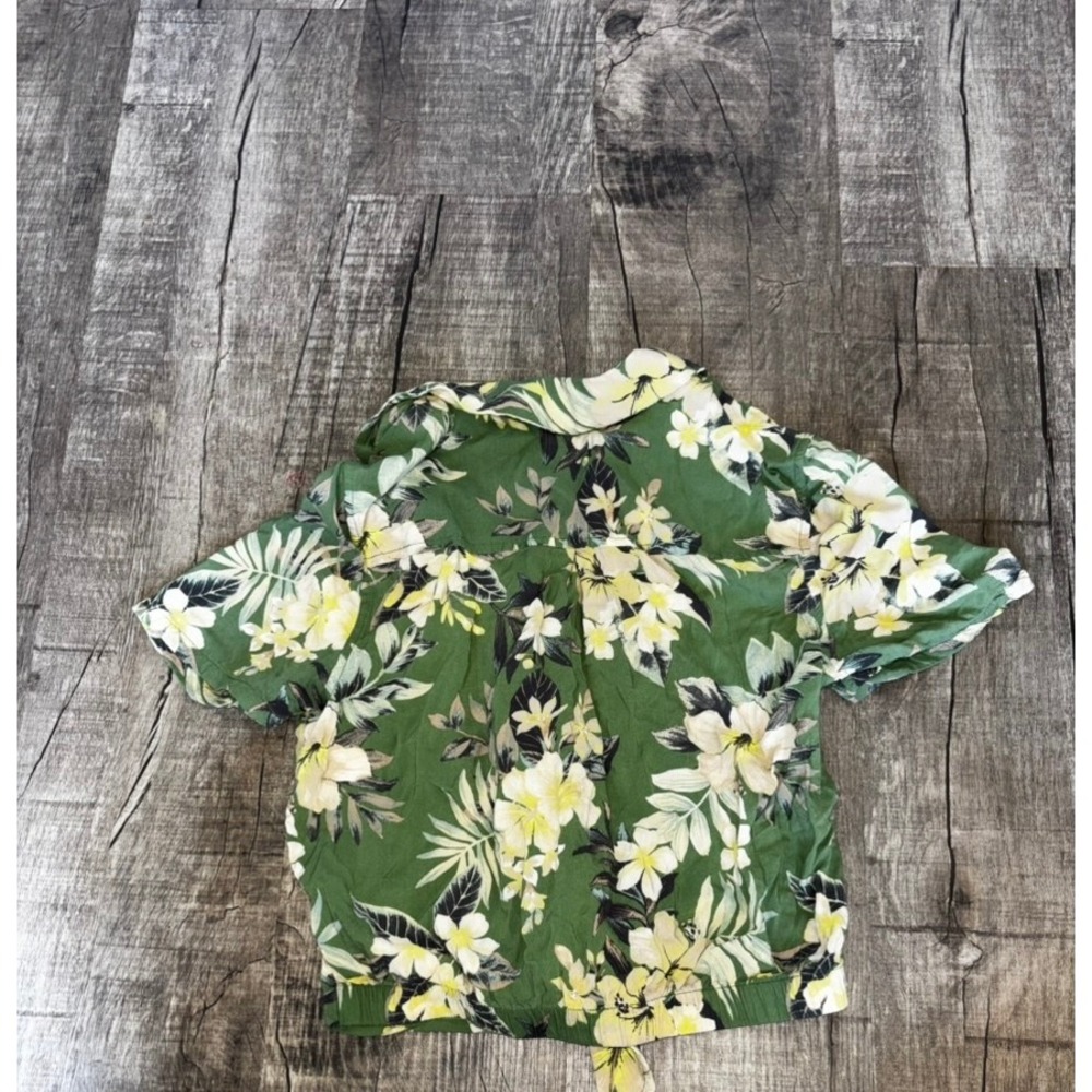 American Eagle Womens Tropical Floral Tie Front Button Down Camp Shirt Green XS - Picture 3 of 3